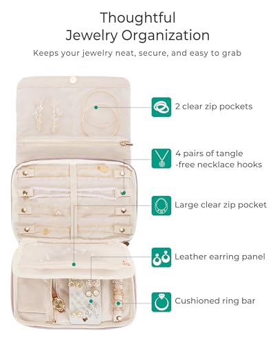 Marscamd Travel Jewelry Organizer Case, Foldable Jewelry Bag, Pink - color: Pink