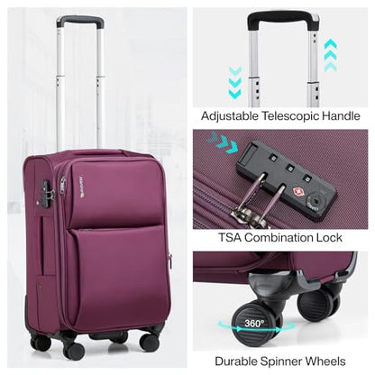Hanke Carry On Luggage 22x14x9 Airline Approved with Garment Compartment - color: Purple, size: 20 Inch Carry on