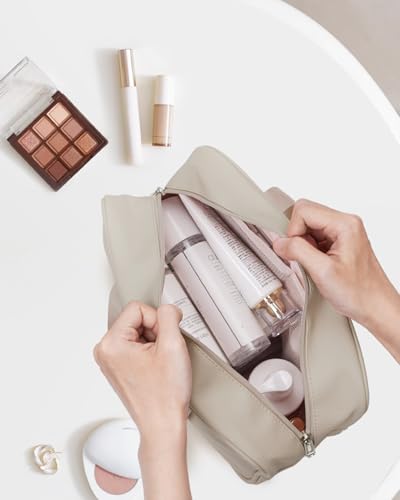 Narwey PU Leather Large Travel Toiletry Bag Women Toiletries Bag Skincare Bag Makeup Bag Organizer Make up bag Cosmetic Bag Medicine Bag for Girls (Large, Brown) - color: A-Brown