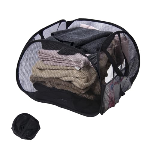 Collapsible Laundry Basket, 90L Mesh Pop-up Hamper with Handles - color: Black, size: Square-Mesh，1 Pack