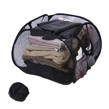 Collapsible Laundry Basket, 90L Mesh Pop-up Hamper with Handles - color: Black, size: Square-Mesh，1 Pack