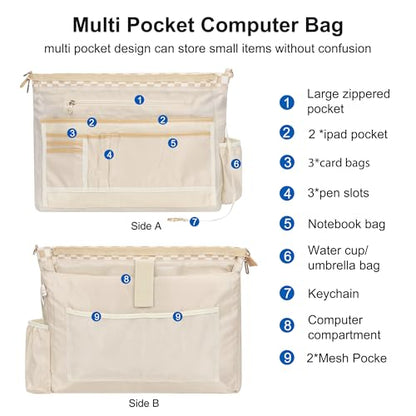 TANTO Laptop Tote Bag for Women 17 Inch, Canvas Computer Bag for College - color: A2-brown/Beige Canvas
