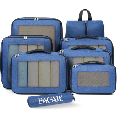 BAGAIL Compression Packing Cubes for Travel Essentials, 8 Set-Navy - color: Navy, size: 8 Set