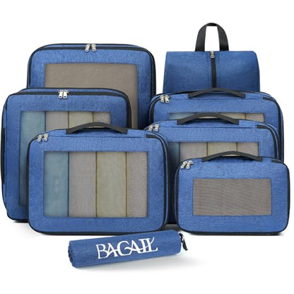 BAGAIL Compression Packing Cubes for Travel Essentials, 8 Set-Navy - color: Navy, size: 8 Set