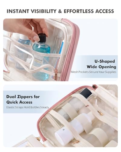 Prite Hanging Toiletry Bag for Women Waterproof Travel Makeup Bag - color: Pink, size: Large