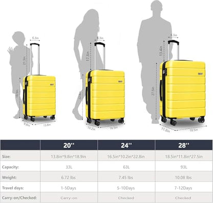 KEYTANG Explorer Lightweight Hardshell 20% Expandable 3-Piece Luggage Set with TSA Lock, Double Spinner Wheels, and Carry-On Suitcase,Yellow - color: Yellow, size: 001-3PCS