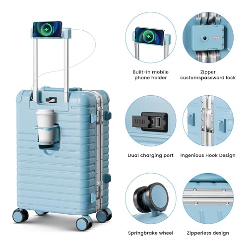 20 Inch Carry on Luggage Airline Approved, Zipperless Hard Shell Suitcase - color: Blue, size: 20 Inch
