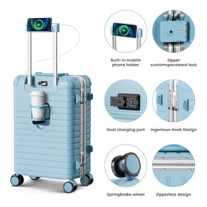 20 Inch Carry on Luggage Airline Approved, Zipperless Hard Shell Suitcase - color: Blue, size: 20 Inch