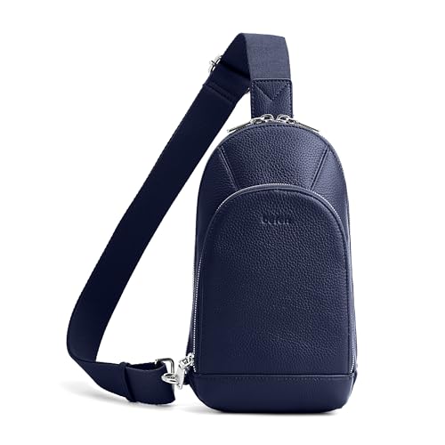 befen Genuine Leather Sling Bag for Women, Anti Theft Crossbody Chest Bags - color: Navy Blue