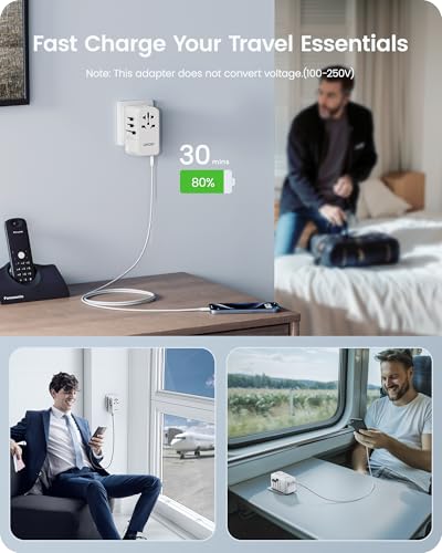 LENCENT 140W International Travel Adapter, GaN Universal Travel Adapter - color: White, size: 140W-1A3C(4 Fast Charger Ports)