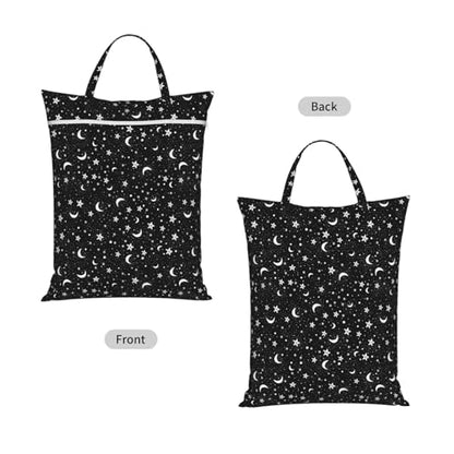 "black and white moon star 2-Pack Travel Laundry Bags for Dirty Clothes- Large Waterproof Laundry Tote, Wet & Dry Use, Reusable Foldable Carry Handles for Vacation, Gym & Dorm" - color: Black And White Moon Star