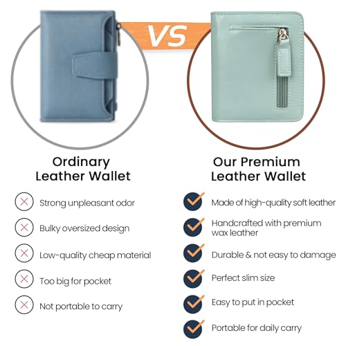 Itslife Women's Rfid Blocking Small Compact Bifold Leather Pocket Wallet Ladies Mini Purse with id Window (Waxed Light Green) - color: Turquoise