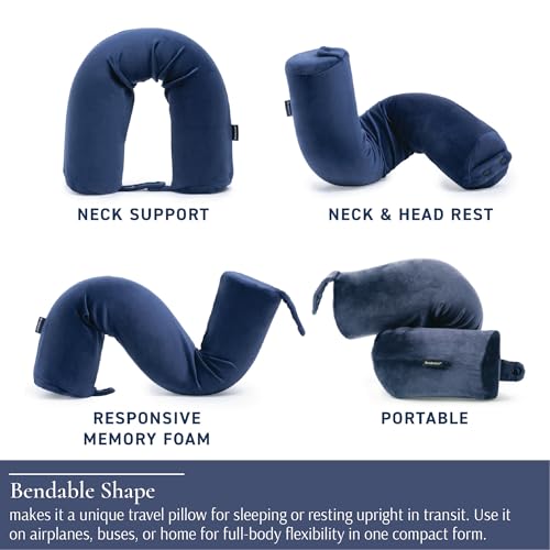 Brookstone Free Form Travel Pillow Lightweight Flexible Memory Foam Pillow - color: Blue