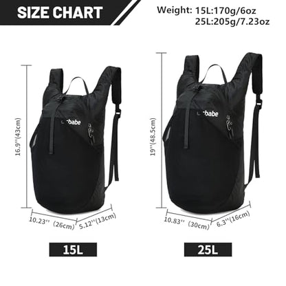 Ultra Lightweight Foldable Backpack,Water Resistant Small Packable Hiking Daypack Outdoor Camping Travel Bag - color: Black, size: 25L