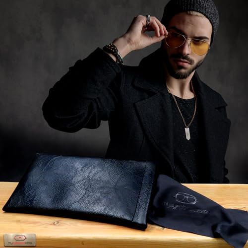 Soft Sunglasses case | Large Glasses Case Holder - Eyeglass Pouch Squeeze Top | Glasses pouch Lightweight Extra Layers - color: Black Distressed