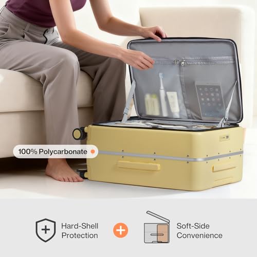 mixi 26 Inch Large Checked Luggage PC Hard Shell Suitcase Top Opening Aluminum Frame Travel Suitcases with Wheels, Lark Yellow - color: Lark Yellow, size: 26-inch