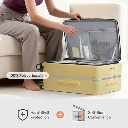 mixi 26 Inch Large Checked Luggage PC Hard Shell Suitcase Top Opening Aluminum Frame Travel Suitcases with Wheels, Lark Yellow - color: Lark Yellow, size: 26-inch