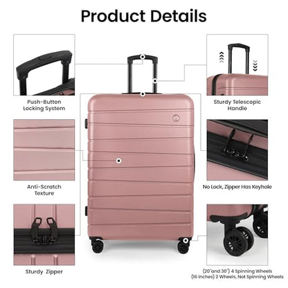 2-Piece Set(16/30in) Hardshell Suitcase w/Wheels,NO LOCK - color: Rose Gold, size: 2-Piece Set (16"/30'')