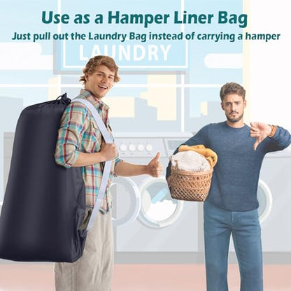 Coomee Heavy Duty Laundry Bag, 2 Pack XXL Nylon Laundry Bags with Straps - color: Blue, size: 48" x 28" x 1"