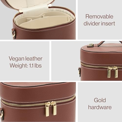 ETOILE - Oval Toiletry Case Ginger brown - Travel Makeup Bag Organizer with Shoulder Strap and Removable Divider - color: Ginger Brown