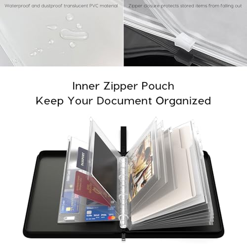 Important Document Organizer Binder with Pocket, Fireproof, Water-Resistant - color: Black