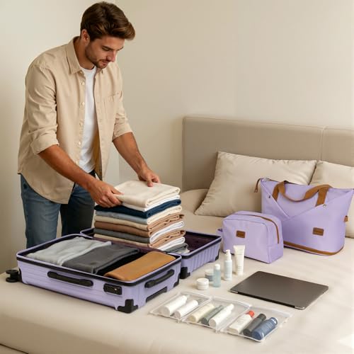Eeeza Luggage Sets 5 Piece,Lightweight Durable Hardshell,20/24/28 Inch - color: Purple