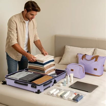 Eeeza Luggage Sets 5 Piece,Lightweight Durable Hardshell,20/24/28 Inch - color: Purple