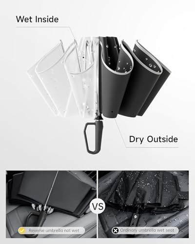 Windproof Travel Umbrella for Rain, Withstand 85MPH Winds, 52 Inch Automatic Reverse Fold Umbrellas Easy Auto Open Close, Portable Compact Umbrella Includes Cover Bag, Perfect for Travel, Car, Commute, Women Men, Backpack - color: UV Beige