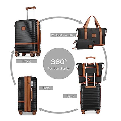 Joyway Luggage Set 3 Piece Suitcase Sets with Spinner Wheel,Hardside Expandable Travel Laggage with TSA Lock (13/20/24/28 Black brown - color: Black brown, size: 6 piece set (13/20/24/28inch)