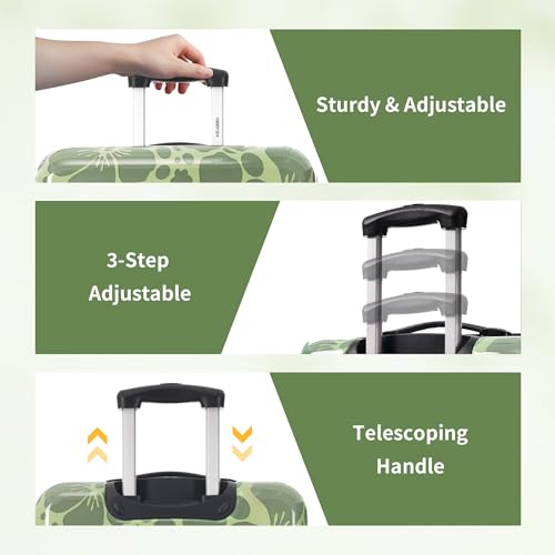 Merax Hardshell Luggage Set,3-Piece Printed Travel Suitcases,Green - color: Green, size: 3 Piece(20/24/28)