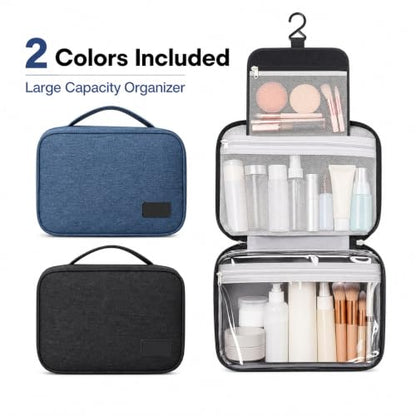 Portable Travel Toiletry Bag, Waterproof Makeup Organizer with Handle (2, Black Set) - color: Black&Navy Set