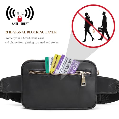 S-ZONE Fanny Packs for Women Genuine Leather RFID Blocking Crossbody Sling - color: 2-Black