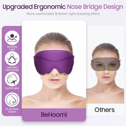 BeHoomi Sleep Mask, Premium Eye Mask for Sleeping, 3D Ergonomic Designed Sleeping Mask, Upgraded Light Blocking & Blindfold Sleep Masks for Women, Men (Purple) - color: Purple