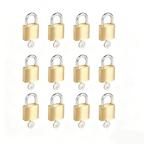 3/4" (20mm) Mini Padlocks - 12 Pack Keyed Alike Small Solid Brass Locks with Keys, Little Locks for Luggage, Toolbox, Suitcases, Backpacks, Diary Books, Cabinets - size: 20mm, 12pack with 12 keys
