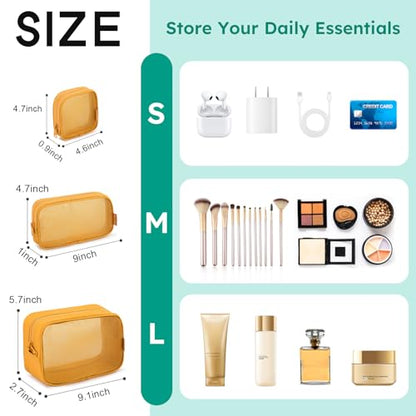 NOL Makeup Bag 4 PCS Set, Mesh Cosmetic Bag with Smooth Zipper, Clear Travel Toiletry Bag, Portable Organizer Pouch, Earth-Yellow See Through Case for Skincare Brushes - color: Earth-yellow
