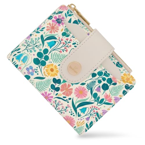 Floral Womens Bifold Wallet,Compact Leather Credit Card Holder - color: Floral