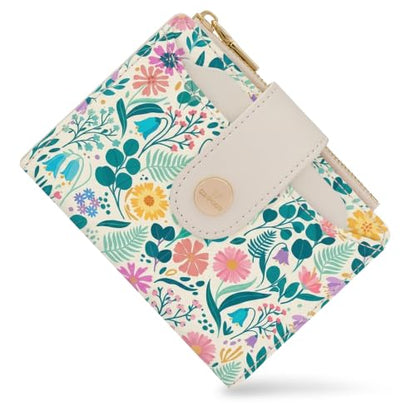 Floral Womens Bifold Wallet,Compact Leather Credit Card Holder - color: Floral