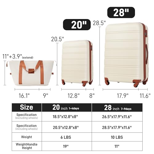 Merax Luggage Set 2 Piece 20 28 IN Hardside Suitcase with Bag,Brown+White - color: Brown+White(20+28+bag)