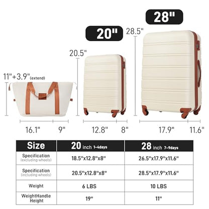 Merax Luggage Set 2 Piece 20 28 IN Hardside Suitcase with Bag,Brown+White - color: Brown+White(20+28+bag)