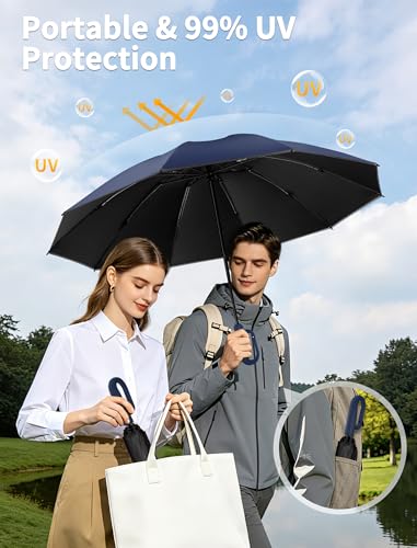 Jorilis Inverted Umbrella with Carabiner Handle, Windproof UV Sun & Rain - color: Dark blue