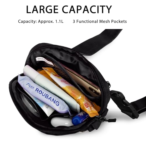 Goloni Women Waterproof Crossbody Fanny Pack Adjustable 1.1L Waist Belt Bag - color: Black