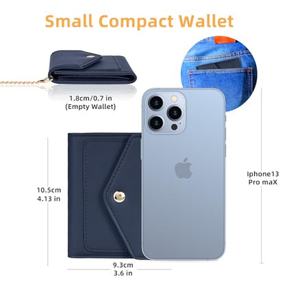 Gostwo Womens Wallet RFID Blocking Small Wallets Woman Credit Card Holder Trifold Ladies Wallets with Coins Zipper Pocket - color: Navy Blue
