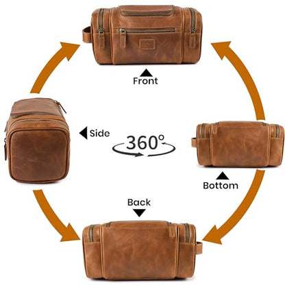 LEATHER VILLAGE Large Leather Toiletry Bag for Men, Hanging Dopp Kit Tan - color: Tan