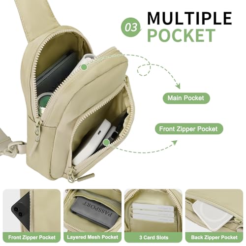 Mini Sling Bag for Men Women Fits for 6.3" Phone, Khaki - color: 2 Pocket-khaki