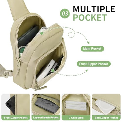 Mini Sling Bag for Men Women Fits for 6.3" Phone, Khaki - color: 2 Pocket-khaki