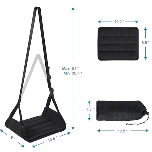 Airplane Travel Footrest Hammock with Hard Board Support and Adjustment Strap Desk Foot Hammock Comfy Footrest for Airplane Long Trip Travel Accessories