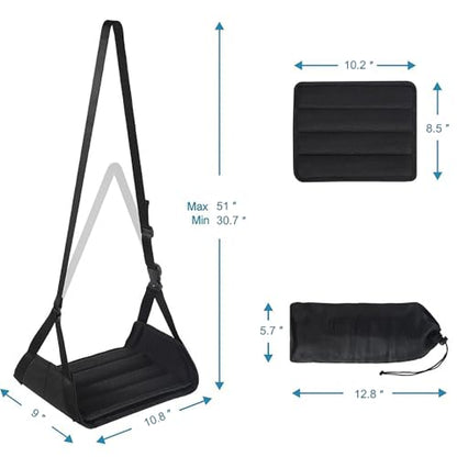 Airplane Travel Footrest Hammock with Hard Board Support and Adjustment Strap Desk Foot Hammock Comfy Footrest for Airplane Long Trip Travel Accessories