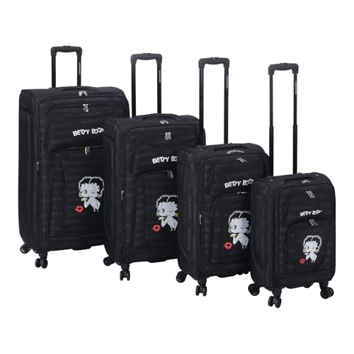 Karriage-Mate Betty Boop 4-Piece Softside Luggage Set - 20/24/28/32 Inch Expandable Spinner Suitcases with Rolling Wheels (1B) - color: 1B