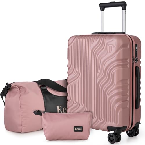 Eeeza Carry On Luggage Set 3 Piece Suitcases, Rose Gold (20/DB/TB) - color: Rose Gold