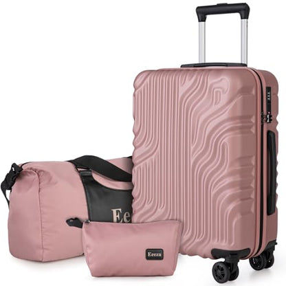 Eeeza Carry On Luggage Set 3 Piece Suitcases, Rose Gold (20/DB/TB) - color: Rose Gold